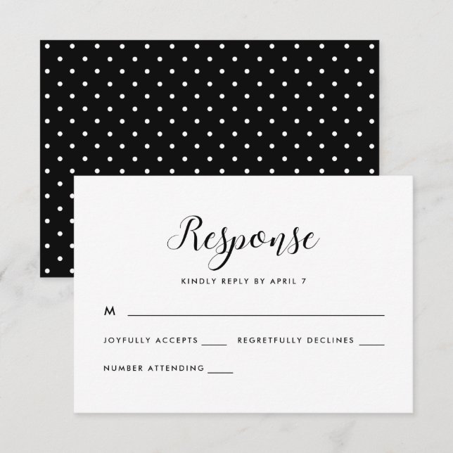 Noir et blanc Retro Points Mariage Rsvp Réponse (Devant / Derrière)