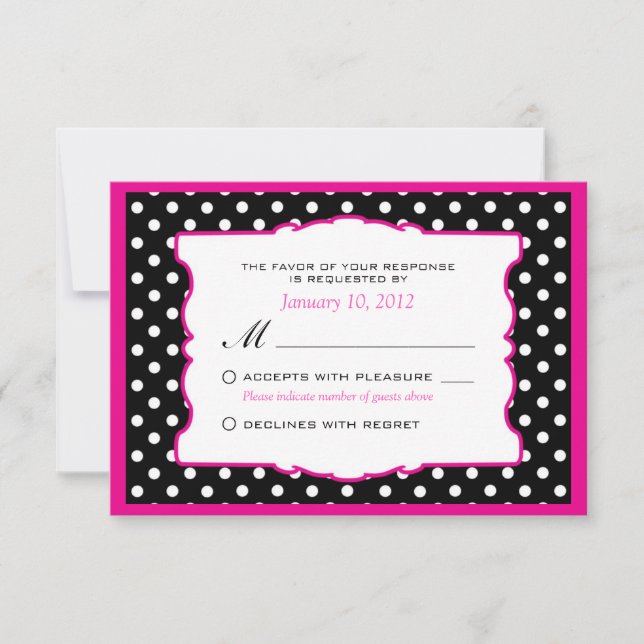 Noir et blanc rose chaud Polka Pot Wedding RSVP (Devant)