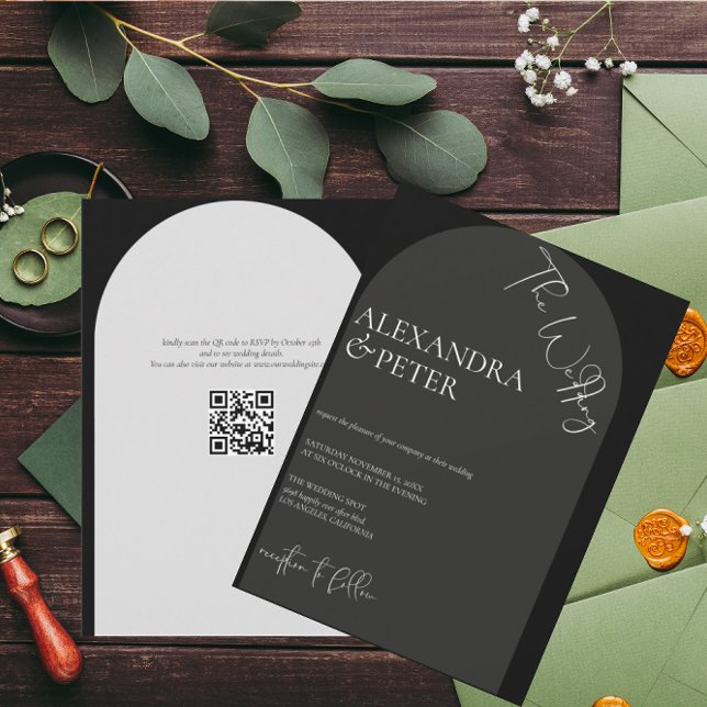 Noir et blanc simples | Faire-part de mariage arc (Créateur téléchargé)