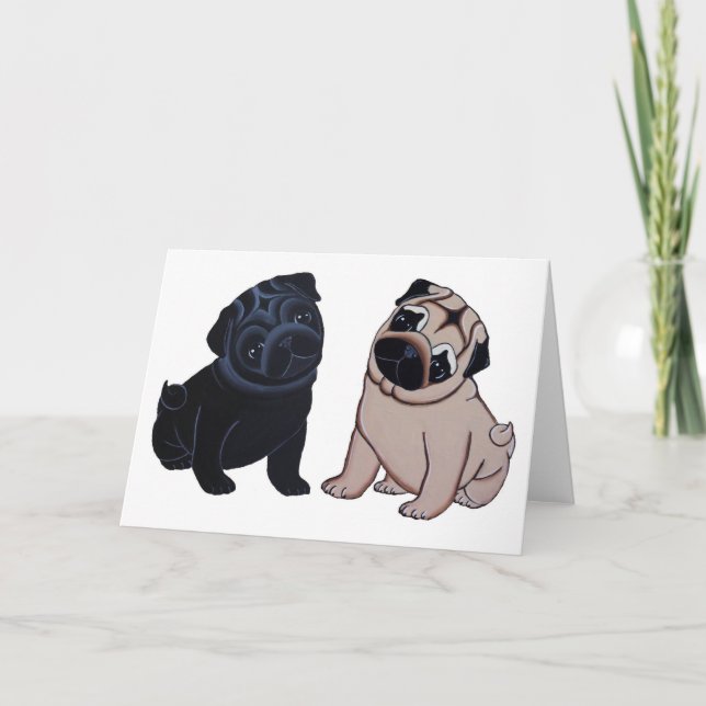 Noir et cartes de voeux de chiots de carlin de (Devant)