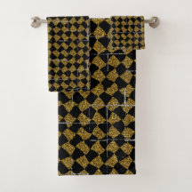 Noir et ensemble de serviette d'étincelle d'or