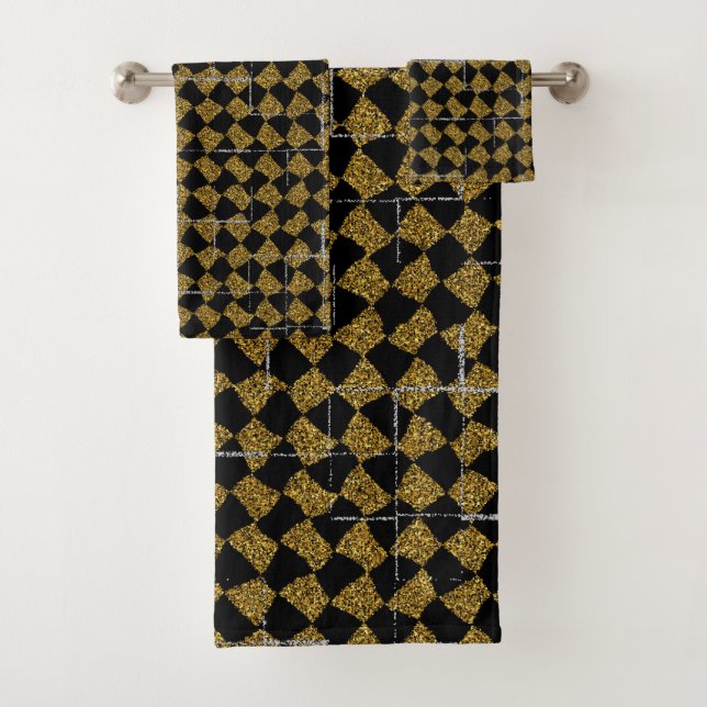 Noir et ensemble de serviette d'étincelle d'or (En situation)