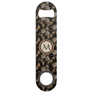 Noir et floral neutre - monogramme et motif faits
