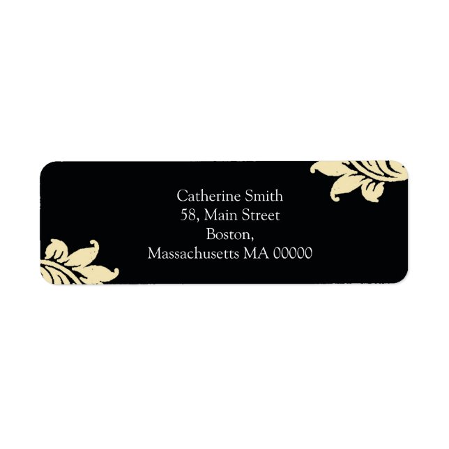 Noir et ivoire Damask Étiquettes de adresse (Devant)