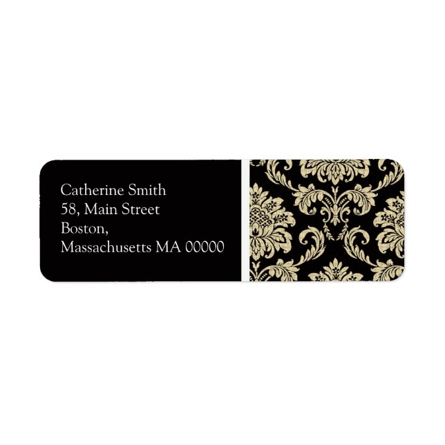Noir et ivoire Damask Étiquettes de adresse (Devant)