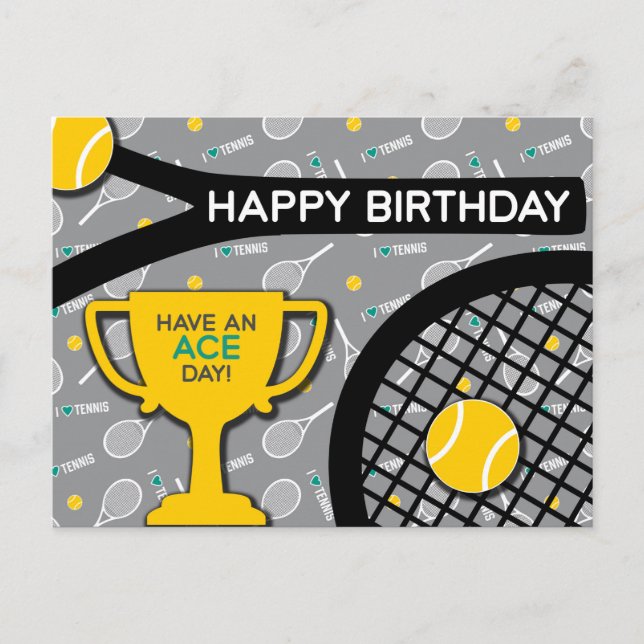 🎾 🖤 noir et jaune Tennis Anniversaire Carte post (Devant)