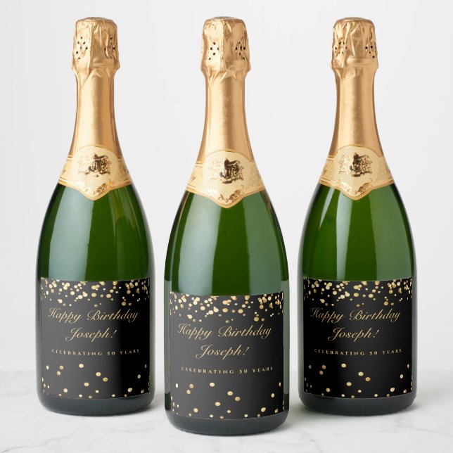 Noir et Or 50e anniversaire Étiquette de vin mouss (Bouteilles)