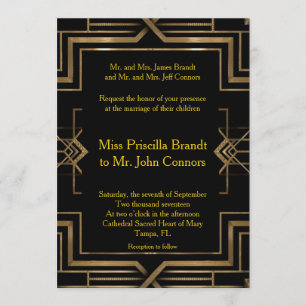 Noir et or de faire-part de mariage, grands-Gatsby