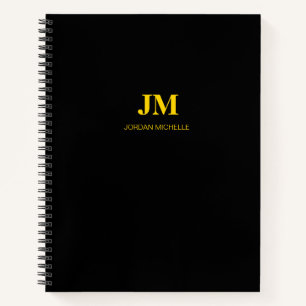 Noir et or Monogramme Initiales Carnet spiral