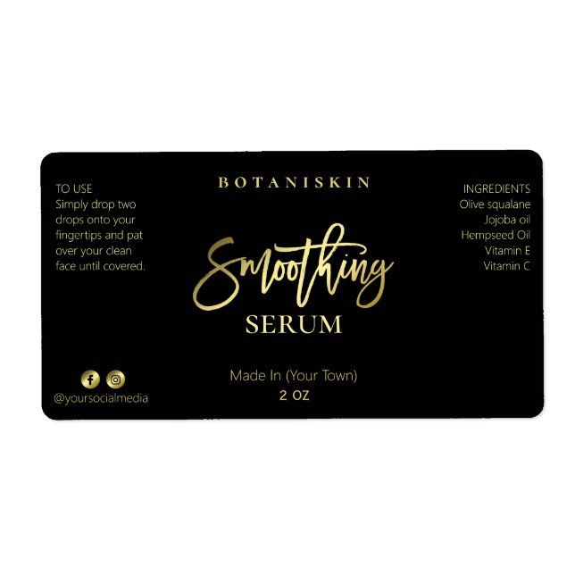 Noir Et Or Sérum De lissage Face Étiquettes (Devant)