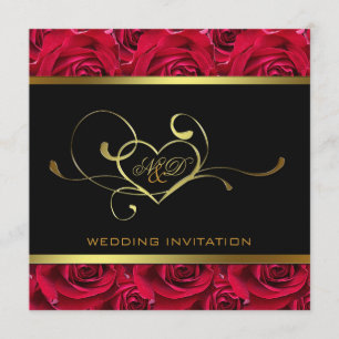 Noir et or sur le faire-part de mariage de roses