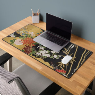 Noir et or traditionnel japonais Kimono floral