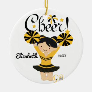 Noir et ornement de pom-pom girl de cheveux noirs