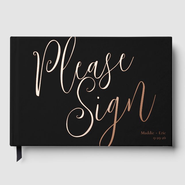Noir et Rose Gold Modèle Livre d'invité Signature (Recto)