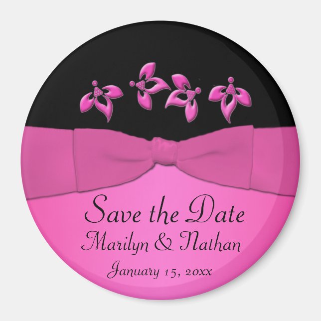Noir et rose mariage Favor Magnet (Devant)