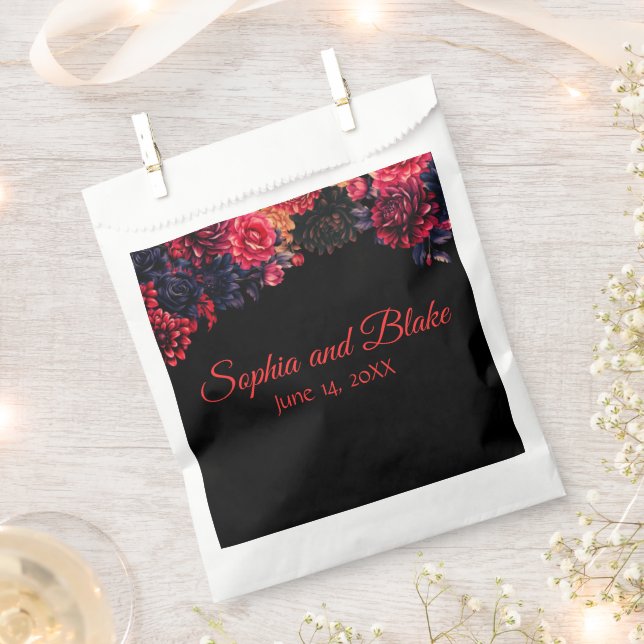 Noir et Rouge Gothique Floral Mariage Favor Sacs (Coupé)