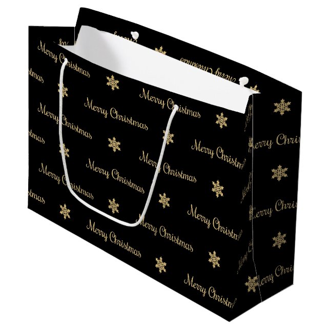 Noir et sac de cadeau de Joyeux Noël d'or (Devant Angle)