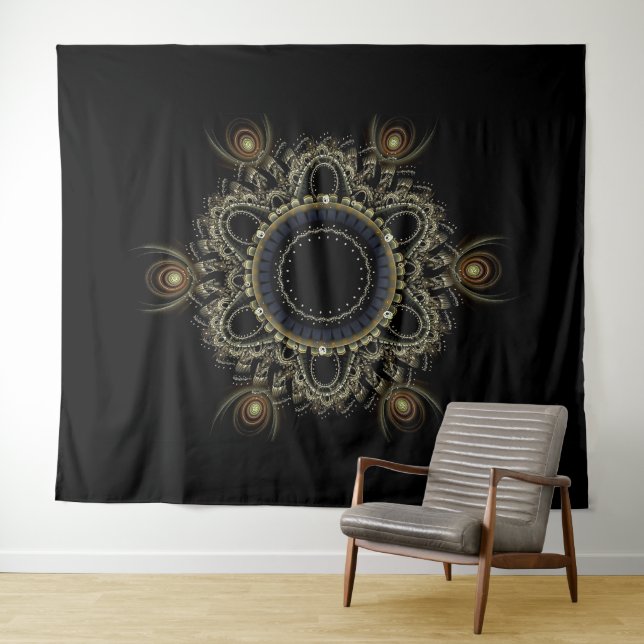 Noir et tapisserie abstraite de mandala de (En situation (horizontale))