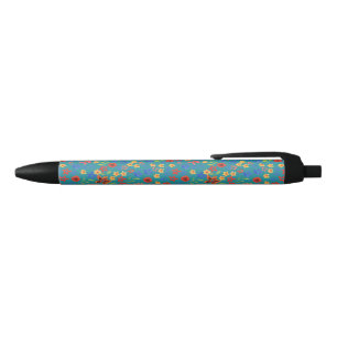 Noir Flore rétro chic imprimé sur stylo Turquoise
