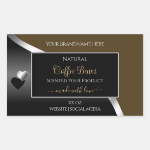 Noir foncé Brown Wavy Coeurs d'argent Étiquettes d