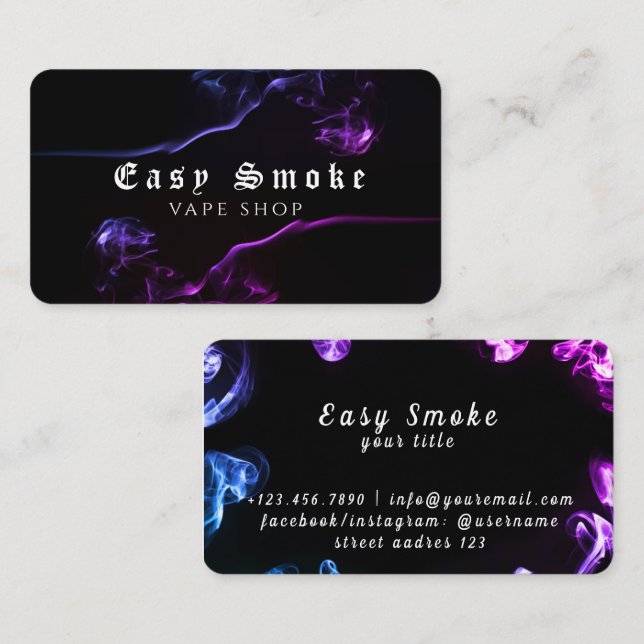 Noir foncé violet fumée Vape Boutique Carte de vis (Devant / Derrière)
