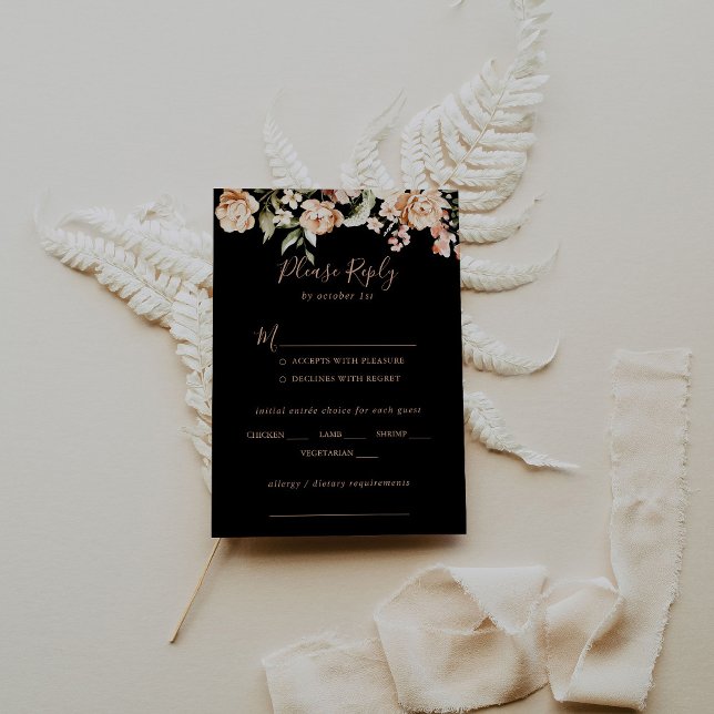 Noir Forme Royal Floral Mariage Menu Choix RSVP (Créateur téléchargé)