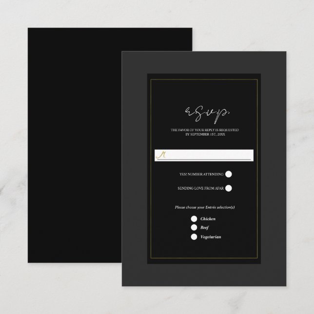 Noir Gris Or Moderne Mariage minimal RSVP (Devant / Derrière)