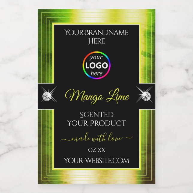 Noir jaune brillant vert avec logo Étiquette produ (Étiquettes simples)