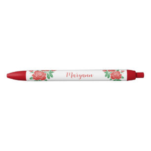 Noir Joli stylo d'encre personnalisé Roses rouges