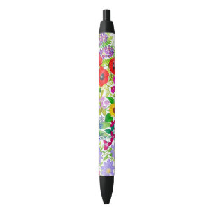 Noir Le jardin floral botanique fleurit le stylo