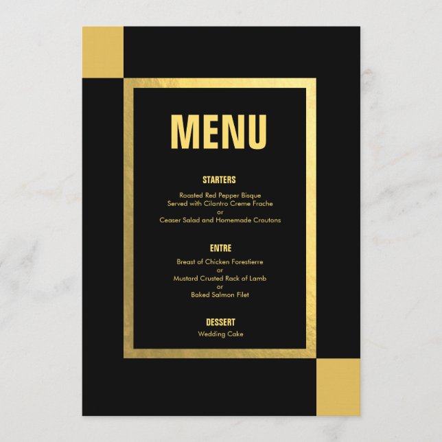 Noir + Mariages du menu | de feuille d'or (Devant)