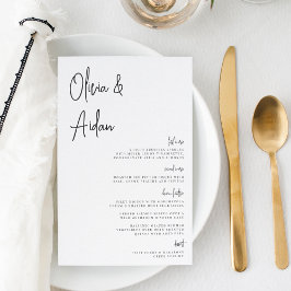 Noir | Menu de Mariage de script manuscrit moderne