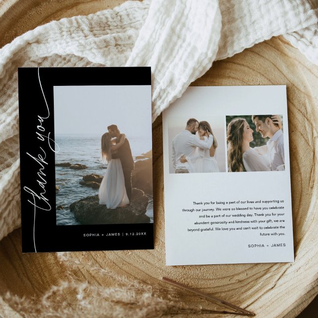NOIR Minimalistische Foto Hochzeit Dankeschön-Kart Einladung (Von Creator hochgeladen)
