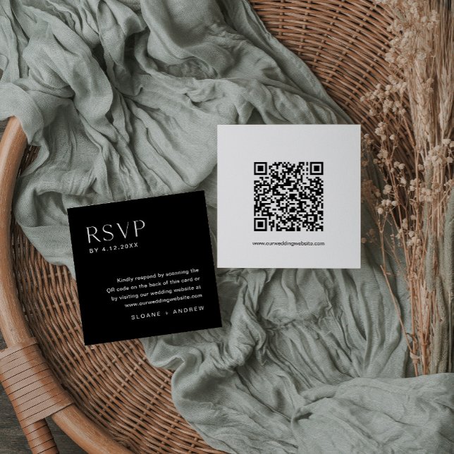 NOIR Minimalistische RSVP-Karte, QR-Code einfügen Begleitkarte (Von Creator hochgeladen)