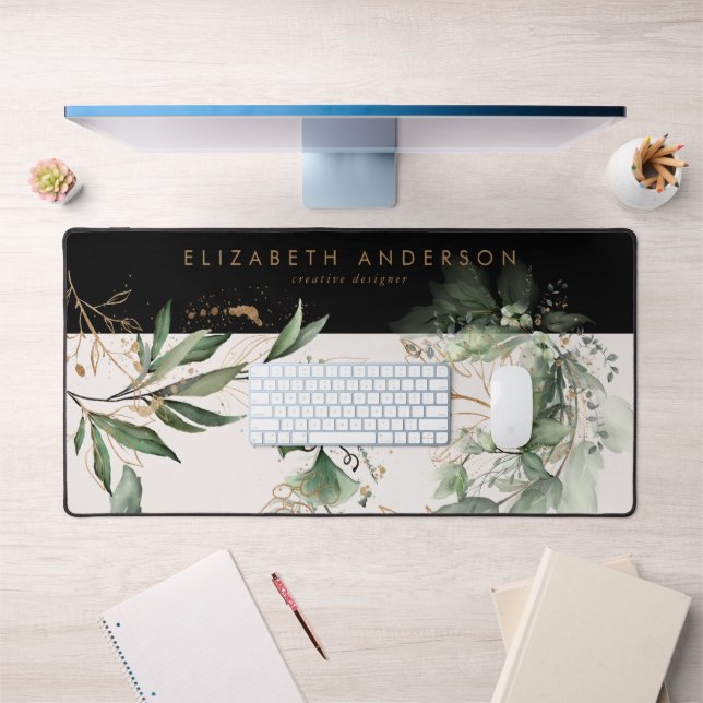 Noir moderne Blush Or Eucalyptus Entreprise Grand (Bureau 1)