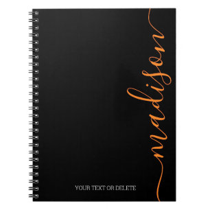 Noir moderne Nom orange Monogramme Carnet initial