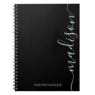 Noir moderne Nom vert Monogramme Carnet initial