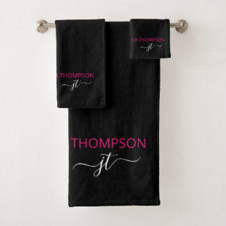 Noir moderne rose chaud Simple Script Monogramme N