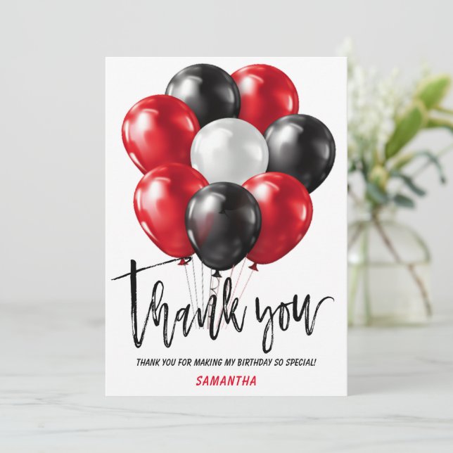 Noir moderne Rouge Anniversaire Merci Cartes (Debout devant)