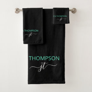 Noir moderne Turquoise Simple Script Nom du monogr
