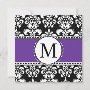 Noir Monogramme de mariage Invitations Violet
