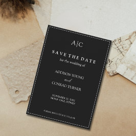 Noir Monogramme Mariage Enregistrer la carte Date