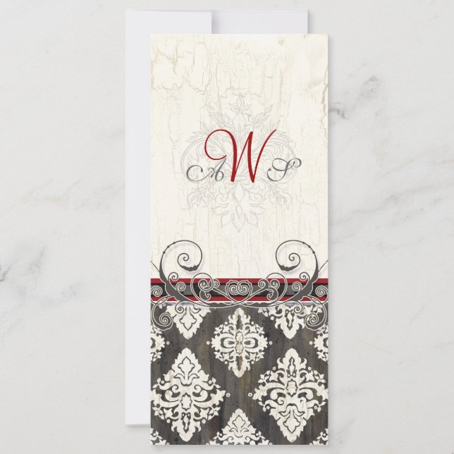 Noir 'n blanc Damask (rouge) Faire-part de mariage (Devant)