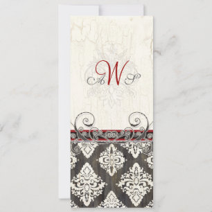 Noir 'n blanc Damask (rouge) Faire-part de mariage