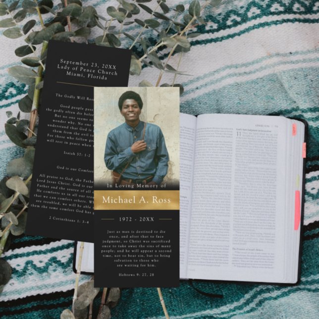 Noir & Or | Carte de prière funéraire (Créateur téléchargé)