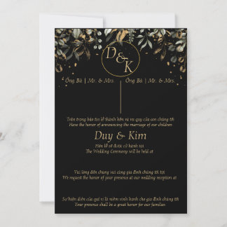 Noir/Or faire-part de mariage anglais/vietnamien