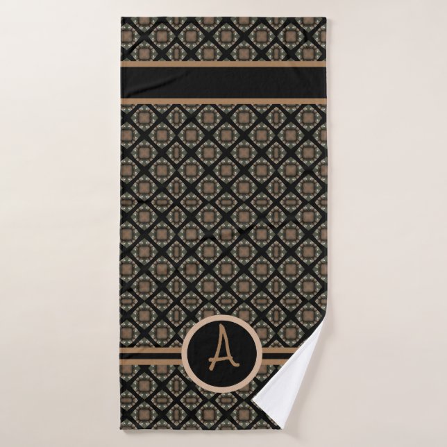 Noir & Or Moderne Motif de Monogramme classique (Serviette de bain)