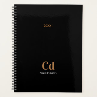 Noir or monogramme initiales 2025 planificateur