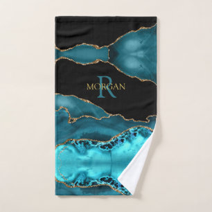 Noir Or & Turquoise Agate, Monogramme & Gold Nom