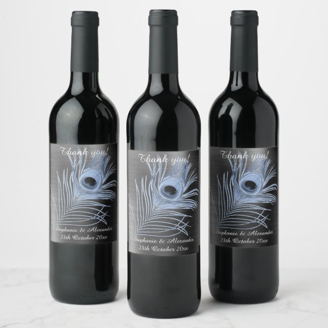 NOIR PEACOCK FEATHER ÉTIQUETTE DE VIN PERSONNALISA (Bouteilles)